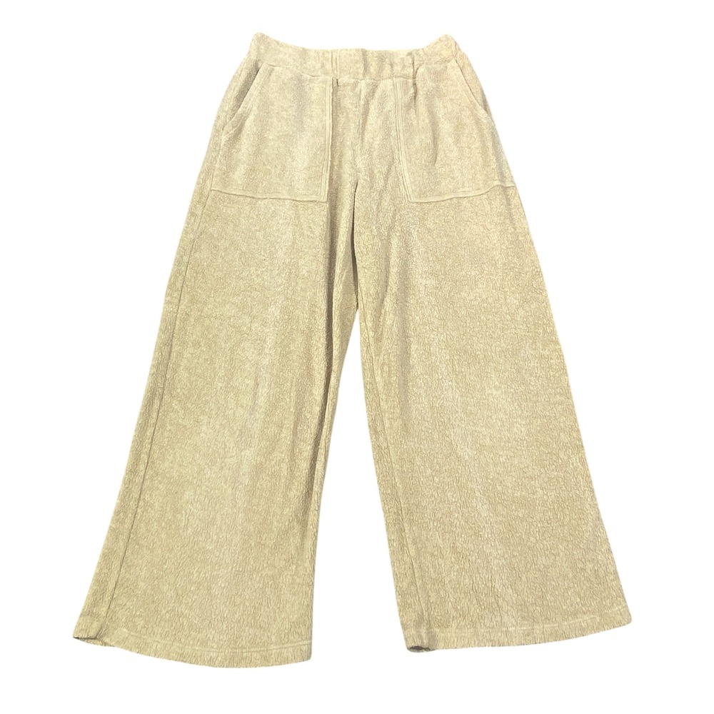 Madewell MWL Womens Small Tan Textured Wide Leg Pants Pull On Lounge Minimalist